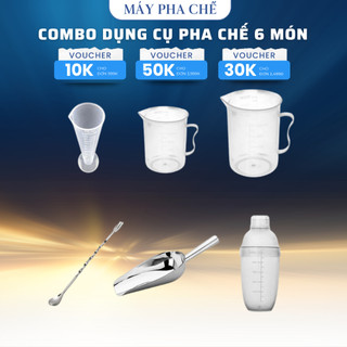 Combo Dụng Cụ Pha Chế 6 Món Giá Sỉ Gồm Bình Lắc Jigger Muỗng Khuấy Dành Cho Quán Cafe Bar