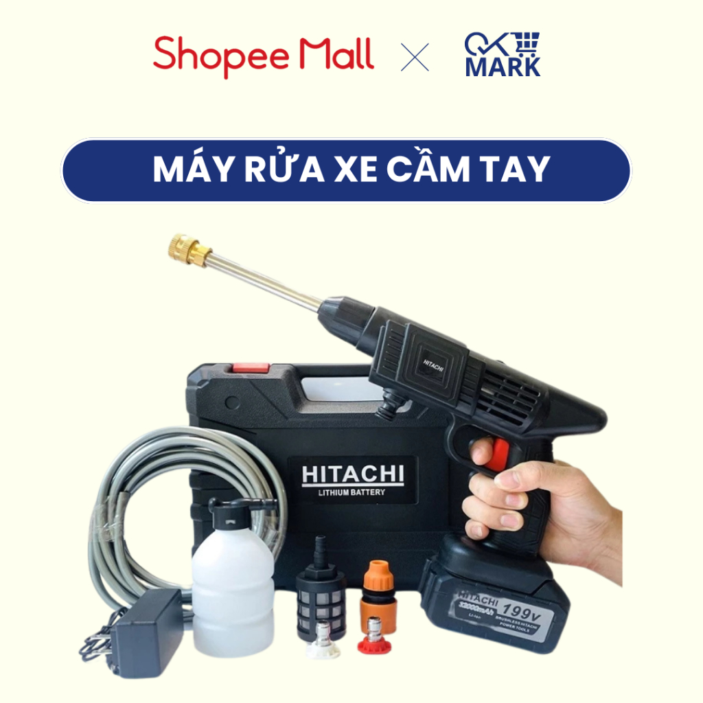 Máy rửa xe cầm tay công suất cao 400w 2 pin sạc 48V - Máy bơm nước cầm tay kèm phụ kiện