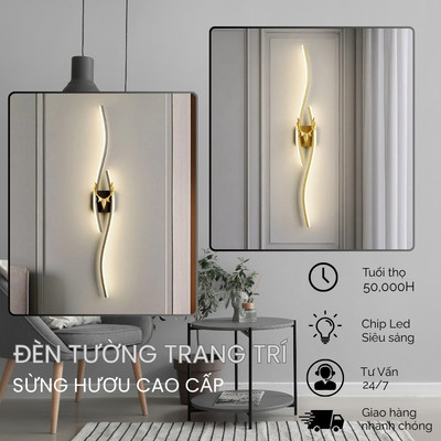 Đèn Tường Trang Trí Sừng Hươu - 100 cm - Energy Green Light A03-H - Hợp Kim Cao Cấp - Ánh Sáng Vàng