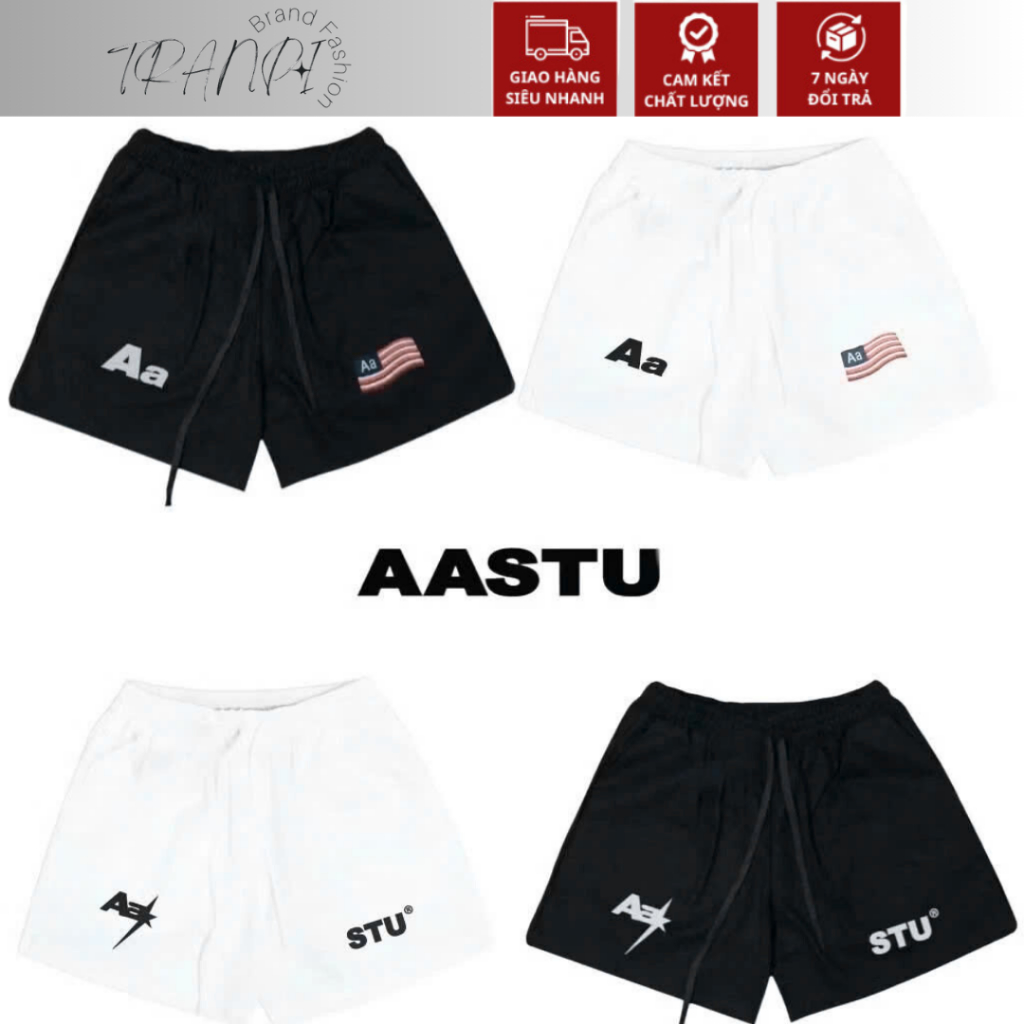 Quần Short Kaki Nam Nữ Aa Stu Thêu Lưng Chun Dây Dài Form Chuẩn Đẹp - Quần Đùi Thêu Chữ AA Hottrend 