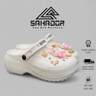  Dép Bánh Mì Nữ Sahador Cao 7cm - Dép Sục Bít Mũi Nữ Đế Dày Êm Chân Kèm Charm Thỏ Hông To CRS05 