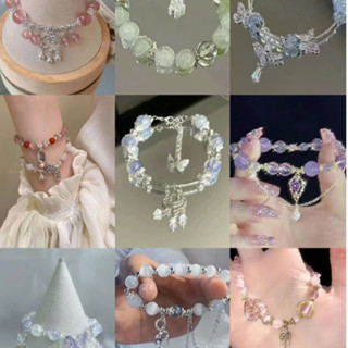 Combo phụ kiện làm vòng tay DIY hạt đá thủy tinh nhân tạo - kèm dây, charm để xỏ vòng, phụ kiện làm vòng hạt đá