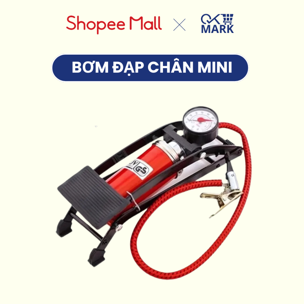 Bơm Đạp Chân Mini DIDOOGLT Dùng Cho Xe Đạp, Xe Máy - Bơm Đạp Chân Có Đồng Hồ Hiển Thị Tiện Lợi