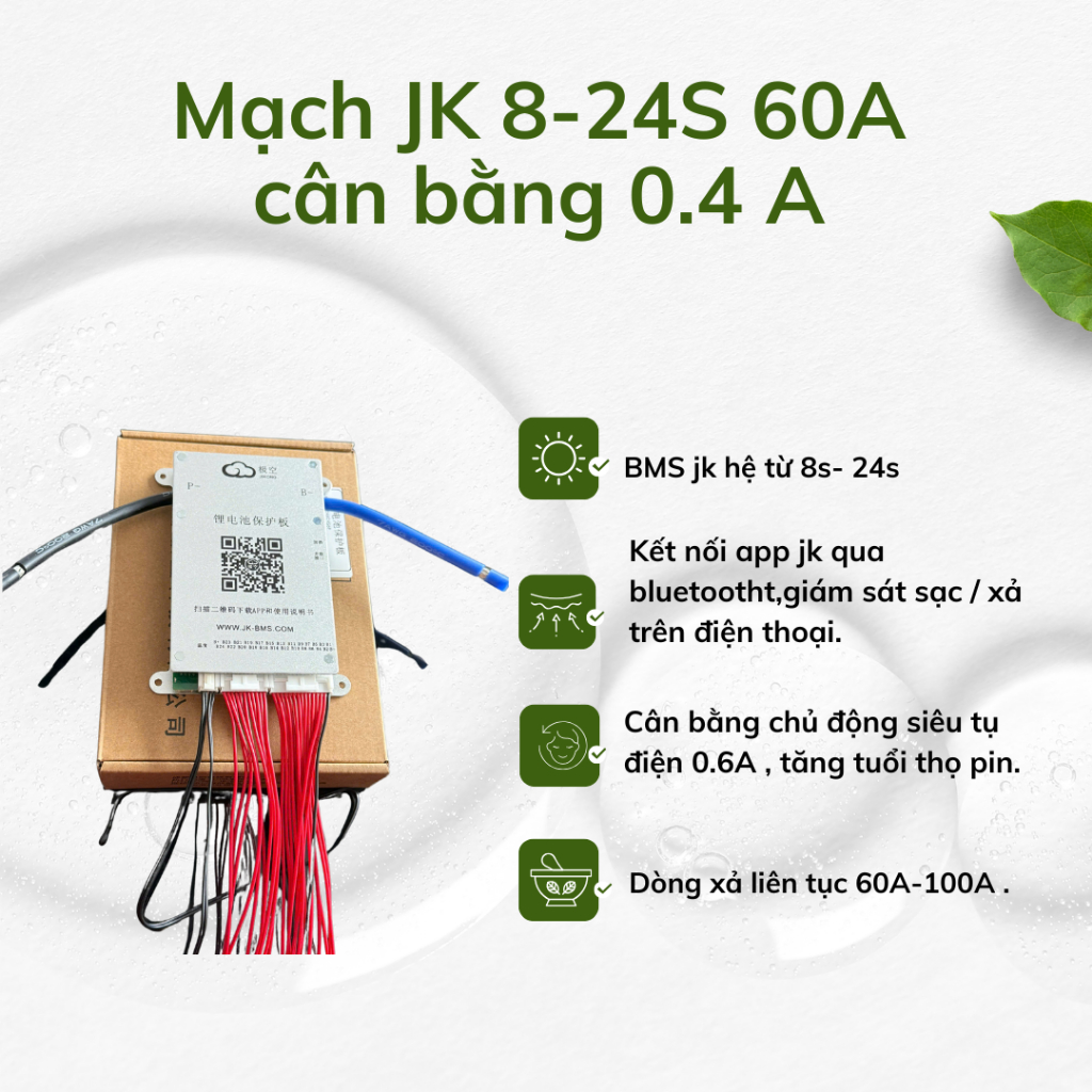 Mạch BMS JK 24S 60A- 100A cân bằng 0.4A  Có Kết Nối Bluetooth ( Hệ 8S - 24S )