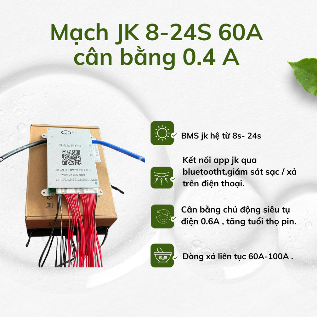 Mạch BMS JK 24S 60A- 100A cân bằng 0.4A ( Hệ 8S - 24S ).