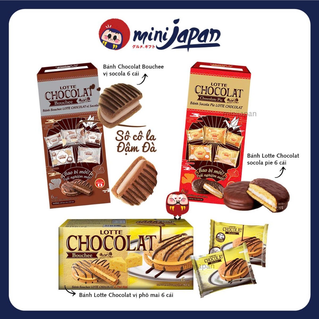 Bánh Lotte Bouche Lotte Chocolat vị socola, phô mai hộp 6 cái