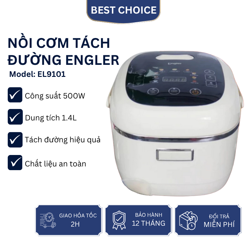Nồi cơm tách đường Engler EL9101 1.4L, tách đường hiệu quả, nấu cơm dẻo ngon, giảm tinh bột xấu