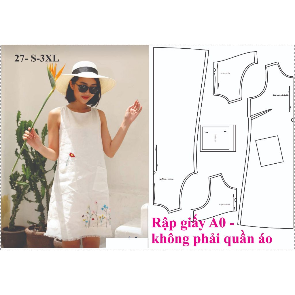 Rập giấy A0 mã 27 - đầm suông sát nách
