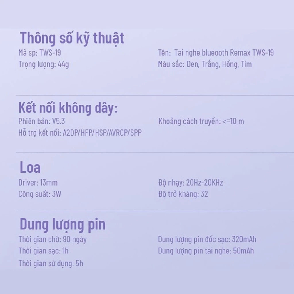 Tai Nghe Bluetooth TWS-19 Remax Có Mic Thoại, Cảm Ứng, Pin 5h, Bảo Hành 24 Tháng | BigBuy360 - bigbuy360.vn