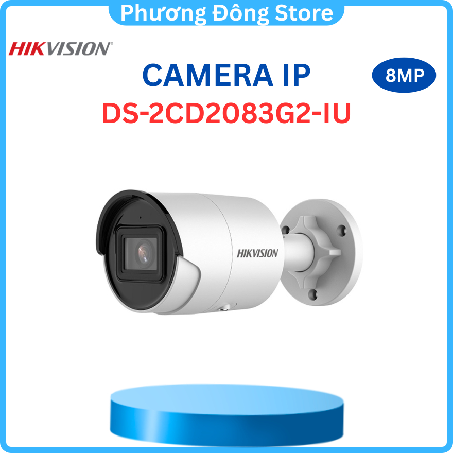 Camera IP HIKVISION Thân trụ DS-2CD2083G2-IU 8MP Camera 4K, Chống báo động giả,  đến 40m, Mic thu âm