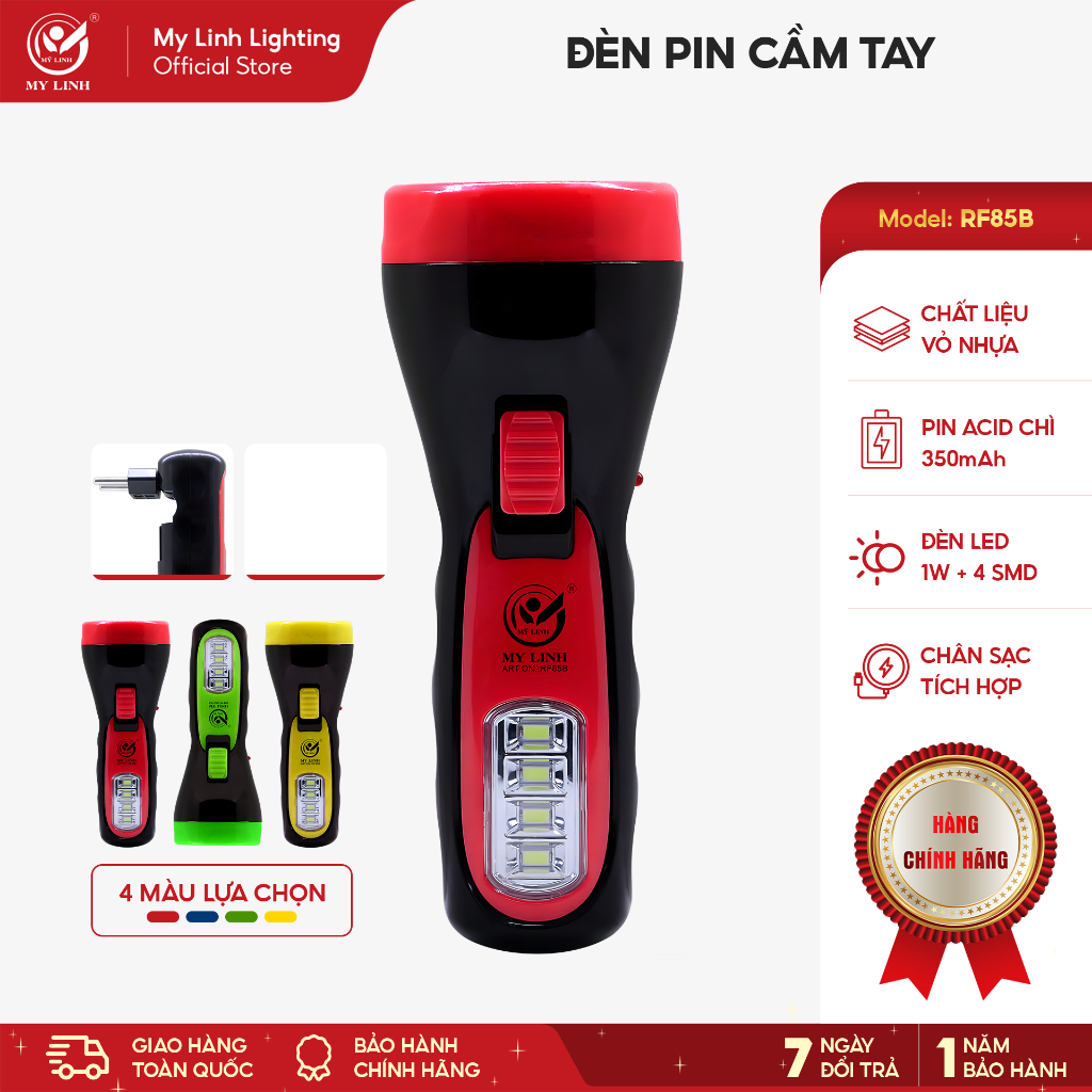 Đèn pin cầm tay, đèn chiếu xa tích hợp chân sạc Mỹ Linh. Model: RF26, RF85, RF86, RF95, RF104