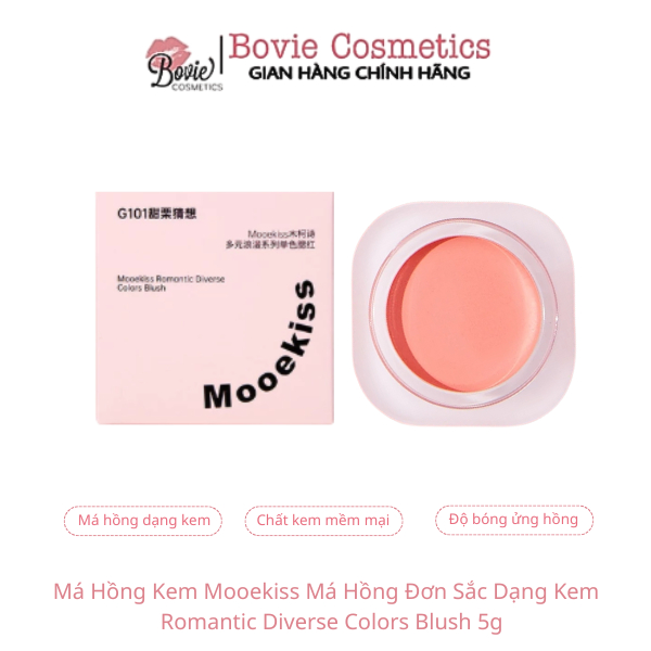 (Kèm mút tán) Má Hồng Kem Mooekiss Má Hồng Đơn Sắc Dạng Kem Romantic Diverse Colors Blush 5g