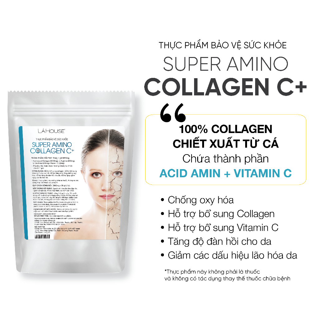 Collagen bổ sung Vitamin C tăng khả năng chống oxy hóa Lá House Pure Amino Collagen C+ (6.5g*30gói)