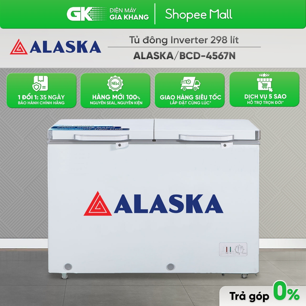 Tủ Đông Mát Alaska BCD-4567N 282L, 2 Cửa Mở Trên, Màu Trắng, Kích Thước 1160x835x600mm
