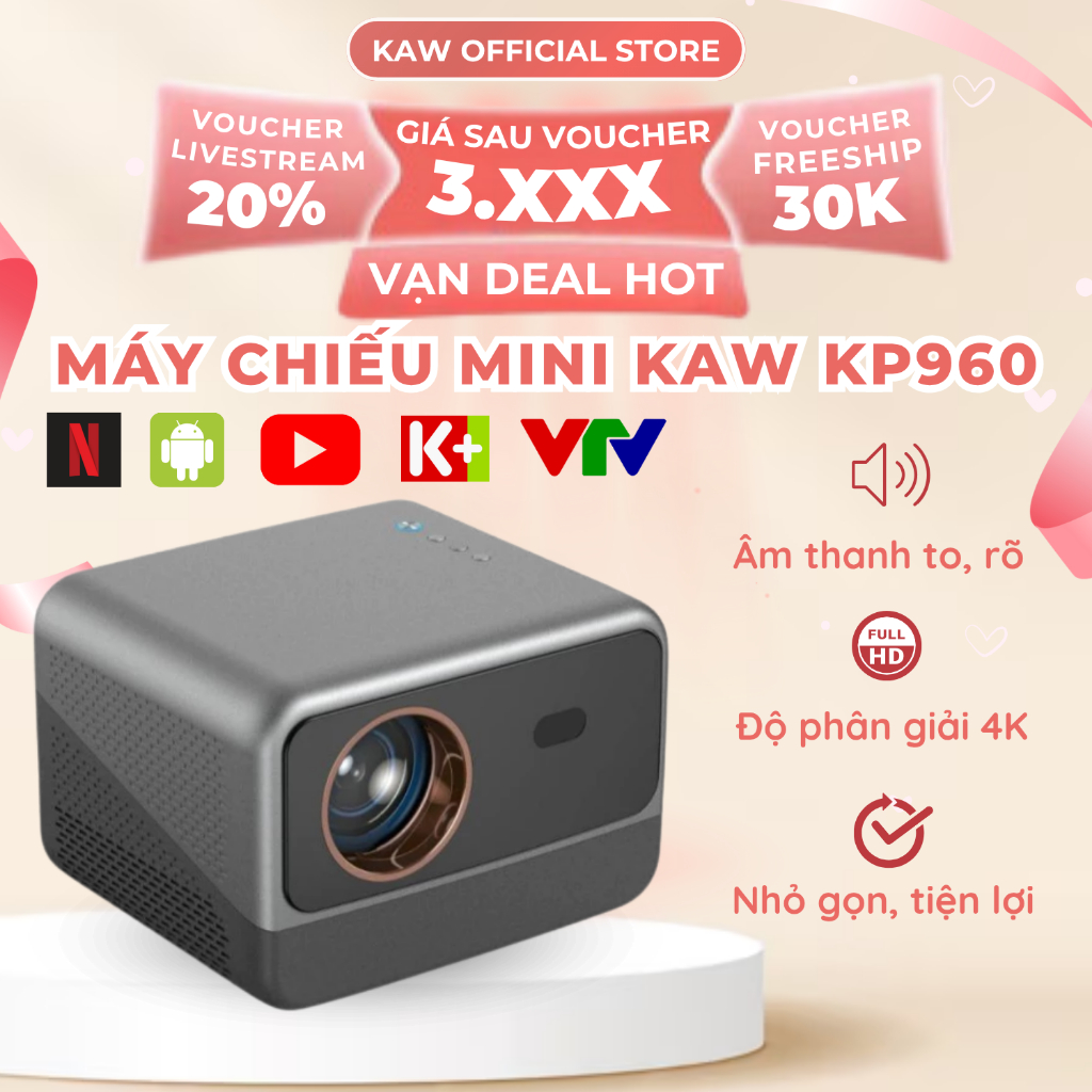 Máy Chiếu Mini KP960 Chính Hãng KAW Chất Lượng Siêu Nét Hỗ Trợ 4K, Độ Sáng Cao, Chiếu Phim, Dạy Học BH 12Tháng