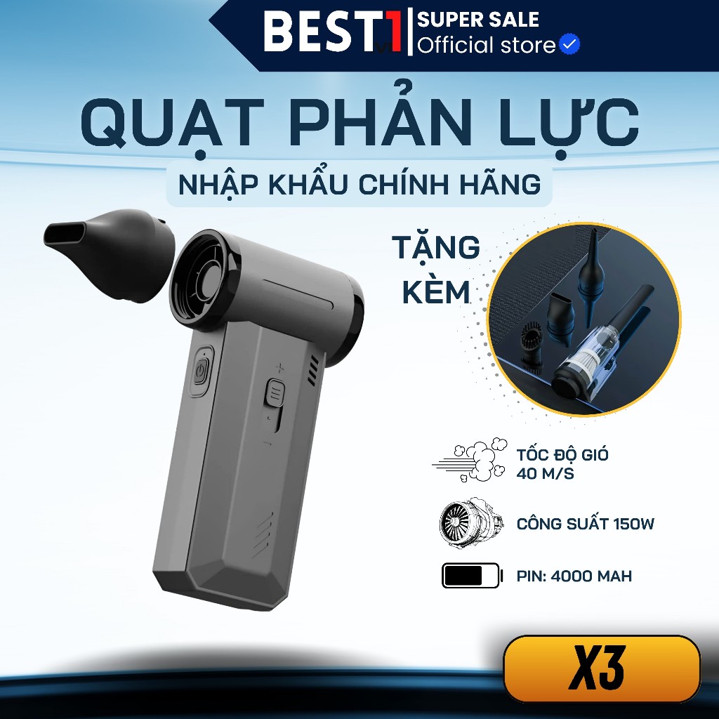 Quạt Phản Lực Máy Thổi Cầm Tay Mini Jetfan X3 Booster W02 Công Suất Cao