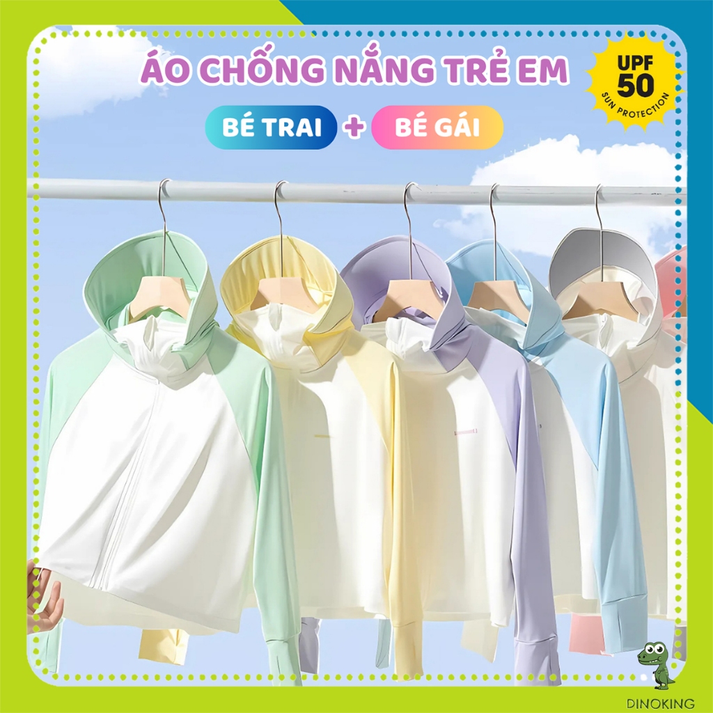 Áo chống nắng cho bé gái bé trai DINOKING Áo khoác chống nắng trẻ em 5 IN 1 hè sợi băng lụa siêu mát 3 - 12 tuổi CN03