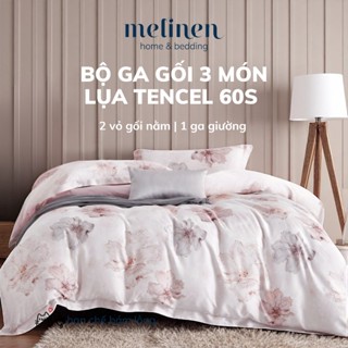 [Bedding Set] Bộ Ga Gối 3 món Lụa Tencel 60s Hoạ Tiết Melinen 2 Vỏ Gối 1 Ga Giường