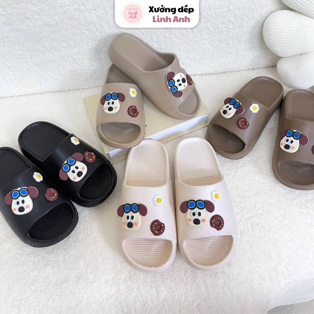 [TĂNG 1 SIZE] Dép lê bánh mì kèm sticker đế cao 3,5cm dép lê nam nữ unisex cao su EVA mềm -HQ011 CÚN