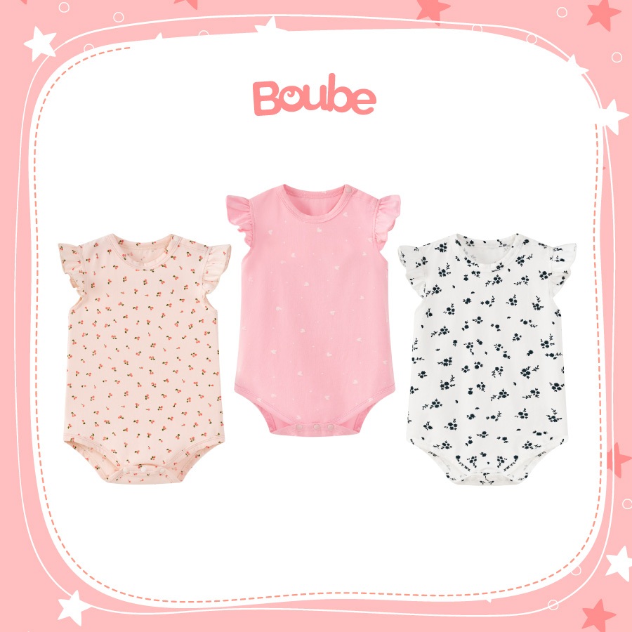 Bộ liền tam giác, bodychip tay bèo màu sắc đáng yêu cho bé sơ sinh, bé gái Boube, vải Cotton