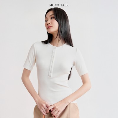 Áo thun tăm ngắn tay có khuy cơ bản Mono Talk - MFOT26Y-T20001FT
