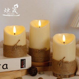 Nến Điện Tử Trang Trí Decor Vintage Kiểu Dây Thừng Dùng Cho Event, Decor Trang Trí Bàn Tiệc