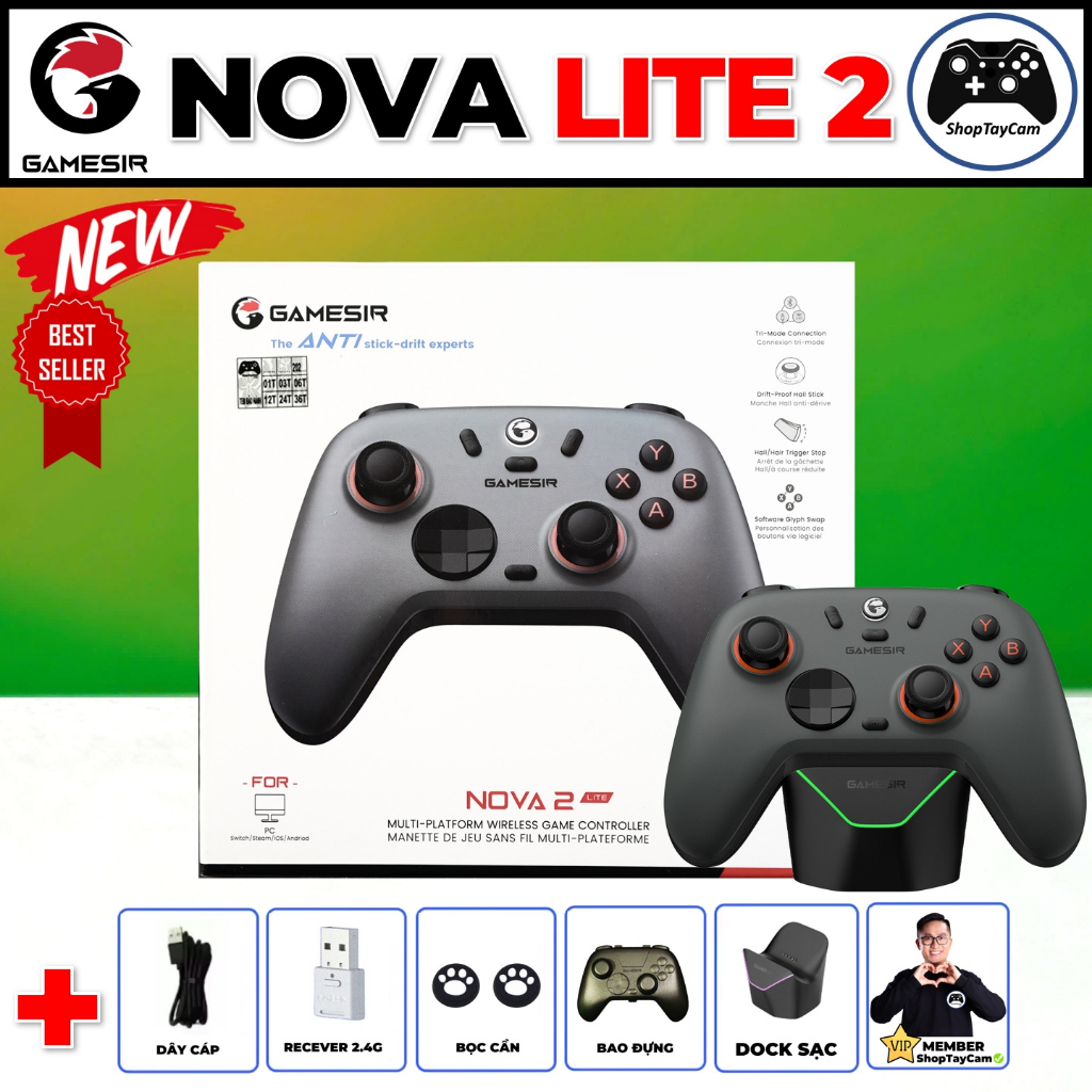Tay Cầm Gamesir NOVA 2 LITE Chính Hãng Hall Effect, 1000Hz, Chơi Game FCO, PC, Mobile, SWITCH
