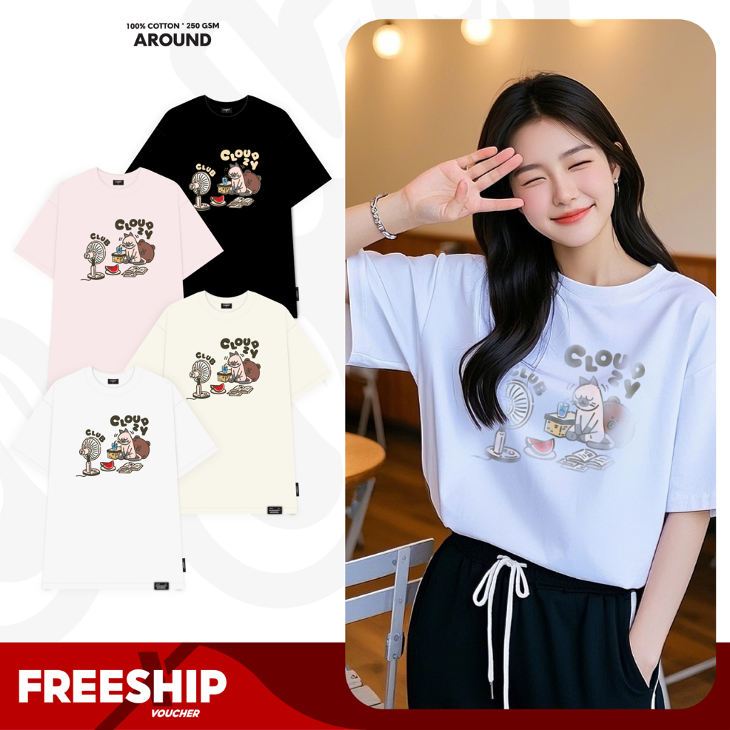 Áo phông nữ nam cloudzy club hình mèo hài hước cotton 100% freesize thoải mái form rộng unisex CHILL