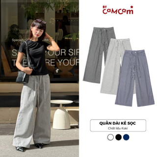 Quần Dài Kẻ Sọc Kaki Bycamcam Ống Rộng Phối Dây Belt QTD014