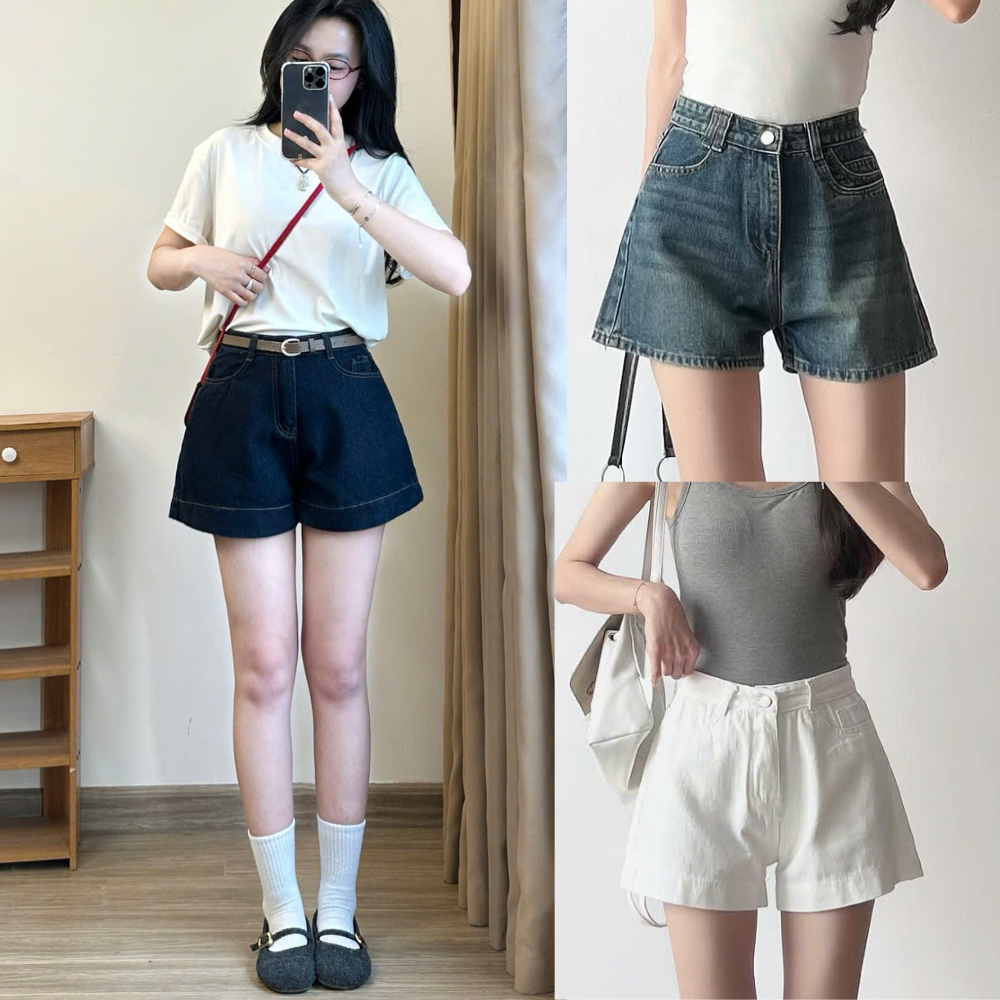 Quần short jeans đùi nữ MIAA mềm to gấu lưng cao basic phong cách Hàn Quốc | BigBuy360 - bigbuy360.vn