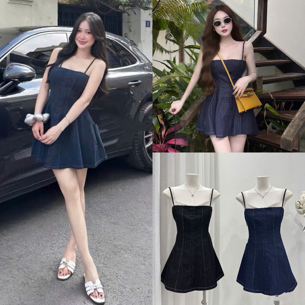 Váy 2 Dây Phối Linen 2 Màu Chiết Ly Eo Bao Tôn Dáng, Thiết Kế Chỉ May Nổi Đi Du Lịch, Đi Biển , Cà P