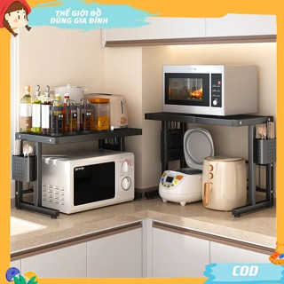 Kệ lò vi sóng Kệ nhà bếp tăng chỉnh để lò nướng nồi cơm Giá để đồ 2 tầng khung sắt dày chịu lực