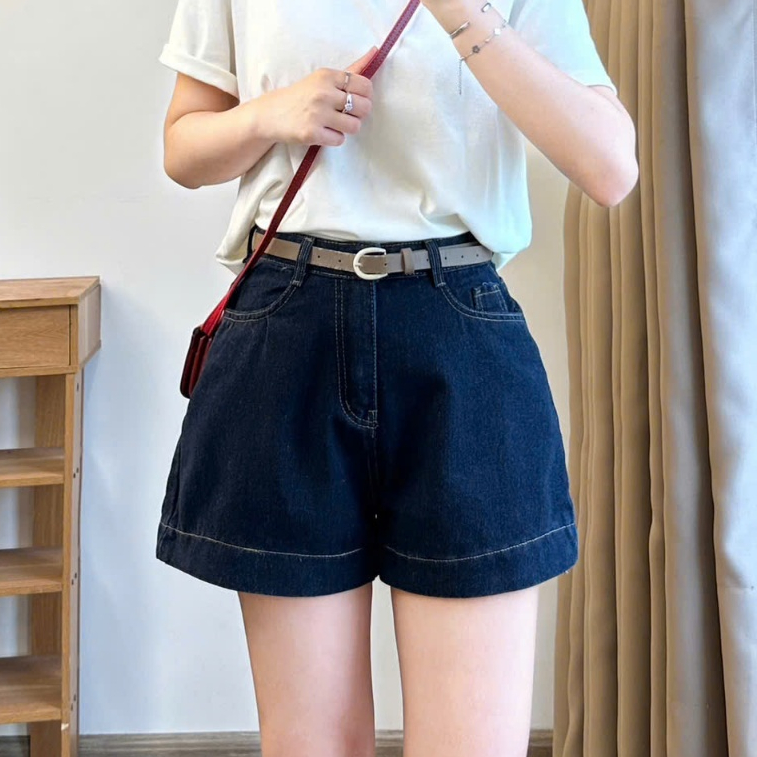 Quần short jeans đùi nữ MIAA mềm to gấu lưng cao basic phong cách Hàn Quốc | BigBuy360 - bigbuy360.vn