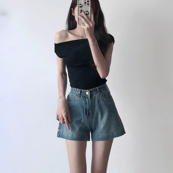 Quần short jeans đùi nữ MIAA mềm to gấu lưng cao basic phong cách Hàn Quốc | BigBuy360 - bigbuy360.vn