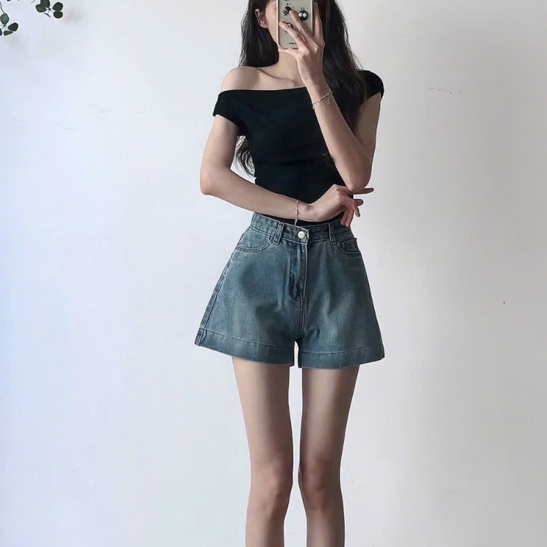 Quần short jeans đùi nữ MIAA mềm to gấu lưng cao basic phong cách Hàn Quốc | BigBuy360 - bigbuy360.vn
