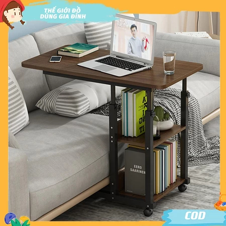 Bàn học có 3 ngăn bàn Bàn làm việc nâng hạ chiều cao có bánh xe Bàn laptop di động kèm giá sách