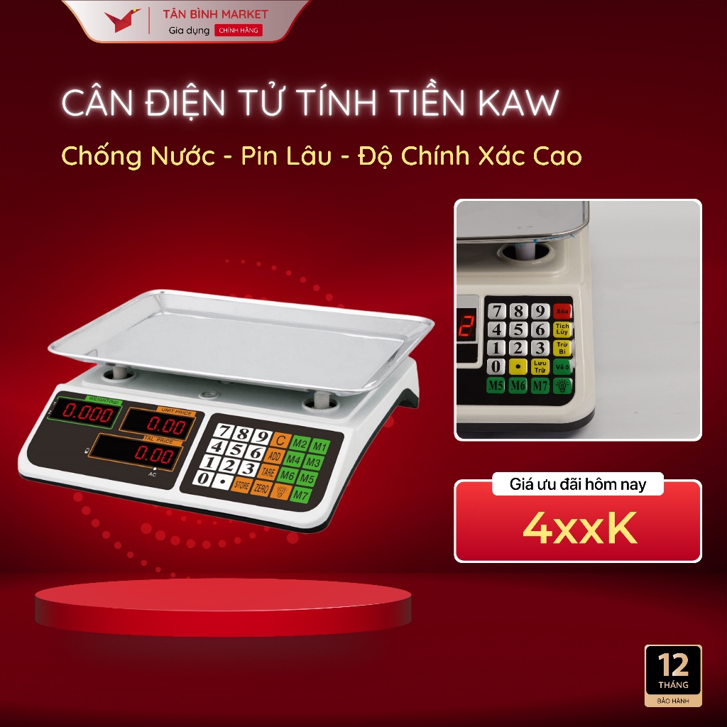 Cân Điện Tử Tính Tiền KAW – Chống Nước, Chống Rung, Chuẩn Từ 2gram - 40kg, 2 Mặt Hiển Thị Tiện Lợi