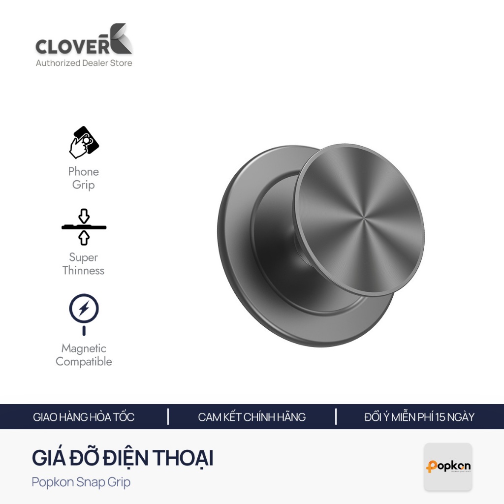 Giá đỡ điện thoại Popkon PopGrips - Hít nam châm/Xoay 360 - Dành cho iPhone 17/16/Android - CloverB