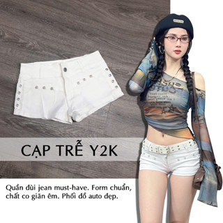 A2 - Quần Đùi Jean Trắng Y2K Nữ Cạp Trễ Ôm Mông Short Ngắn Lưng Thấp Đính Đá Hot Trend Dancer Hiện Đại Đi Phố Bar Club