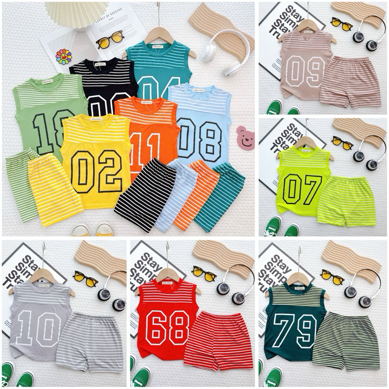 BL024(8-30kg) - Bộ Ba Lỗ Thun Lạnh Sọc Dệt In Số Chất Thun Lạnh Minky