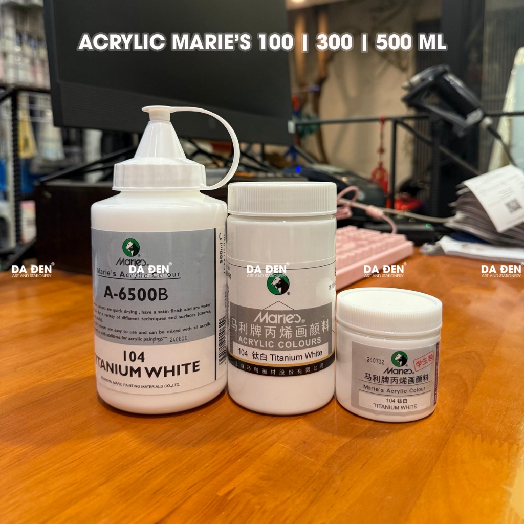 [DA ĐEN] Màu Vẽ Acrylic Marie's 100 | 300 | 500ml Trắng-Đen