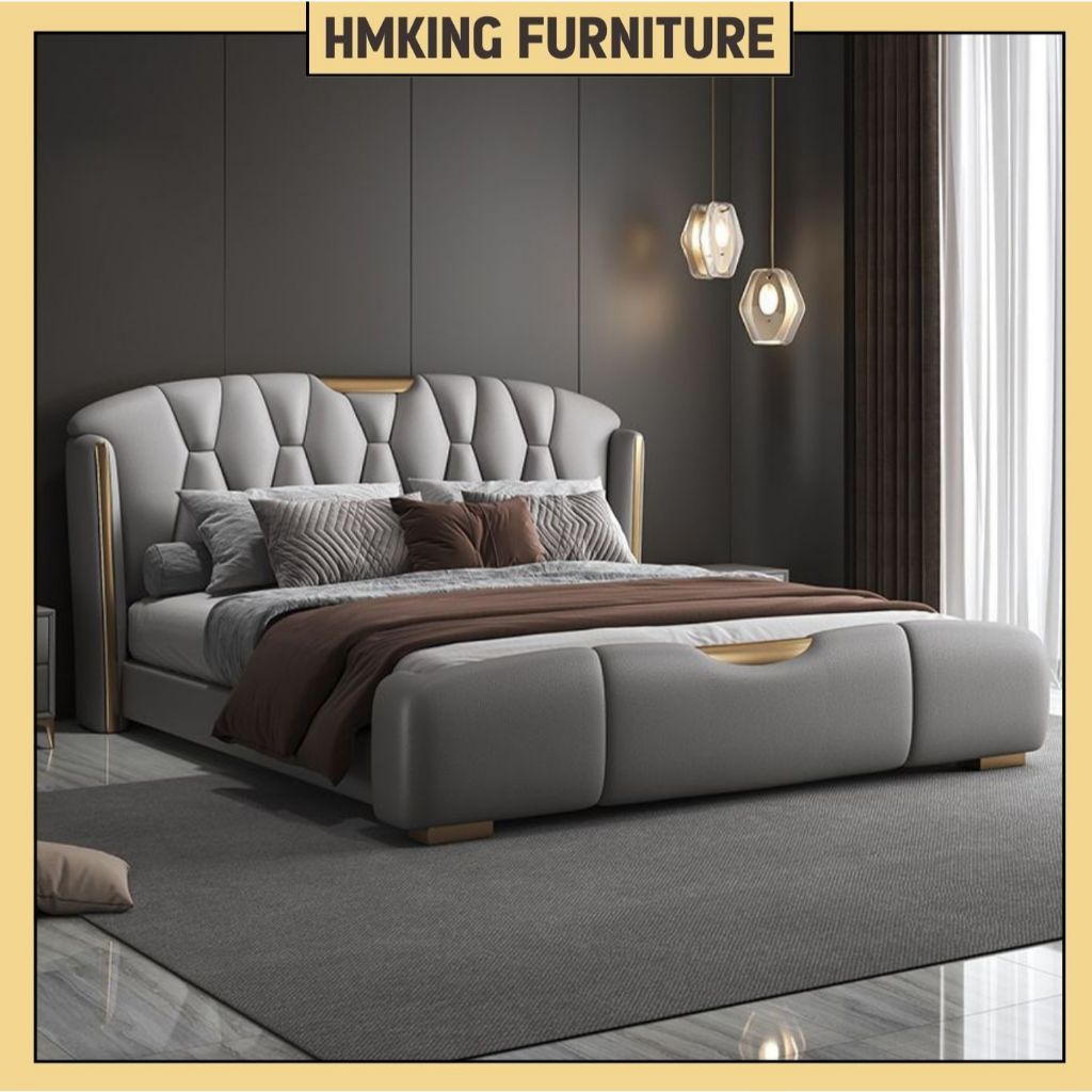 Giường ngủ HMKing Furniture phong cách bắc âu bọc da cao cấp kích thước 1m6x2m 1m8x2m.