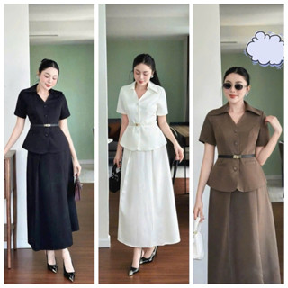 Set Áo Vest Thiết Kế  Dây Nịt Kèm Chân Váy Dáng Dài Qua Gối Dự Tiệc Nữ Sang Trọng