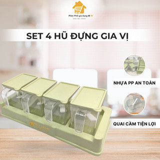 Set 4 hũ đựng gia vị 2939 nhà bếp kèm muỗng nhựa Việt Nhật cao cấp an toàn cho gia đình