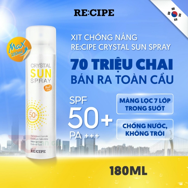Xịt chống nắng Recipe Crystal Sun Spray SPF50+ PA+++