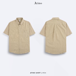 Áo Sơ Mi Cộc Tay Nam ATINO Vải Oxford Cotton Họa Tiết Kẻ Sọc form regular L.1.4934