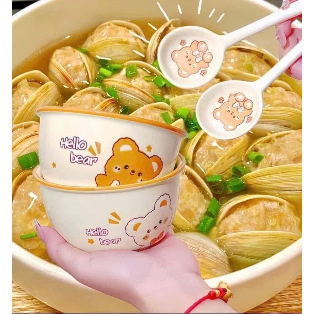 [Ngẫu Nhiên]Bộ 2 Chén 2 Muỗng “Heo Hồng – Gấu Nâu - Bơ” Cute