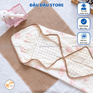 Chăn Ủ Choàng Hạt Đậu Xô Musulin 75x75cm Kết Hợp Vải Nhung Bi Cao Cấp, Mềm Mại, Thấm Hút Cho Bé Sơ Sinh - Đậu Đậu Store
