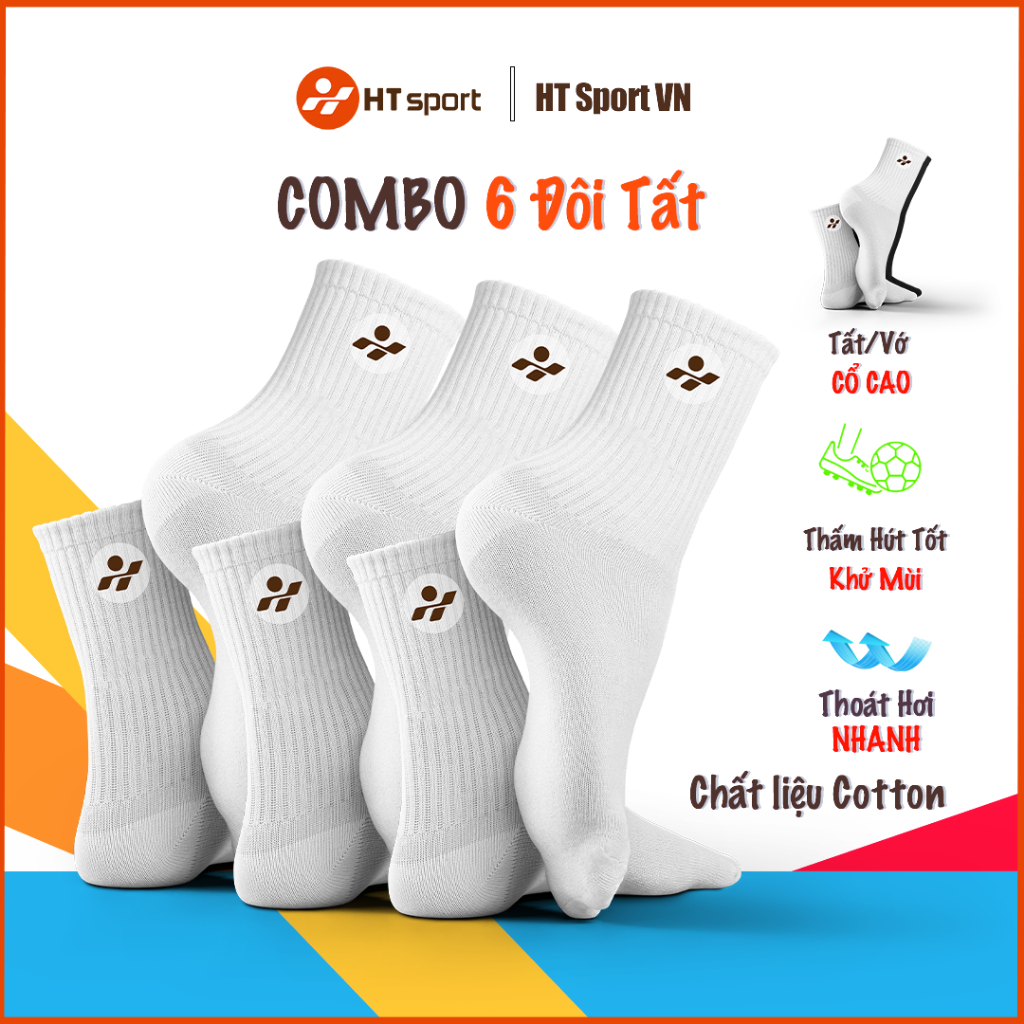 Combo 6 Đôi Tất – Siêu Tiết Kiệm, Siêu Bền, Siêu Đẹp Vớ/ Tất Thể Thao Cổ Cao Đá Banh HT Sport