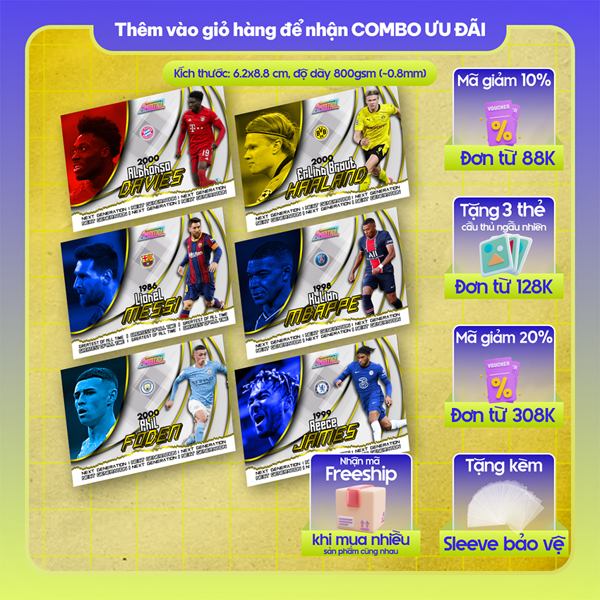 20-21 GOAT - Next Gen | Thẻ cầu thủ bóng đá SKYLLECTA | Messi Davies Ansu Fati Mbappé Haaland Foden 